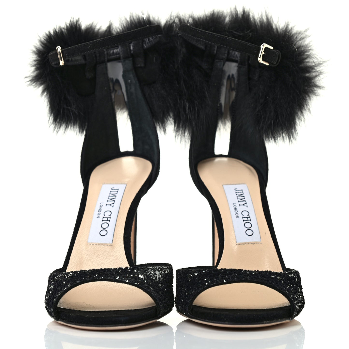 Velvet Fox Fur Suri 100 Ankle Strap Sandals 36.5 Anthracite Black