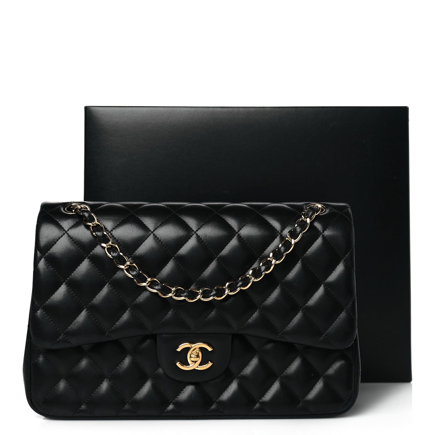Lambskin Quilted Jumbo Double Flap Black