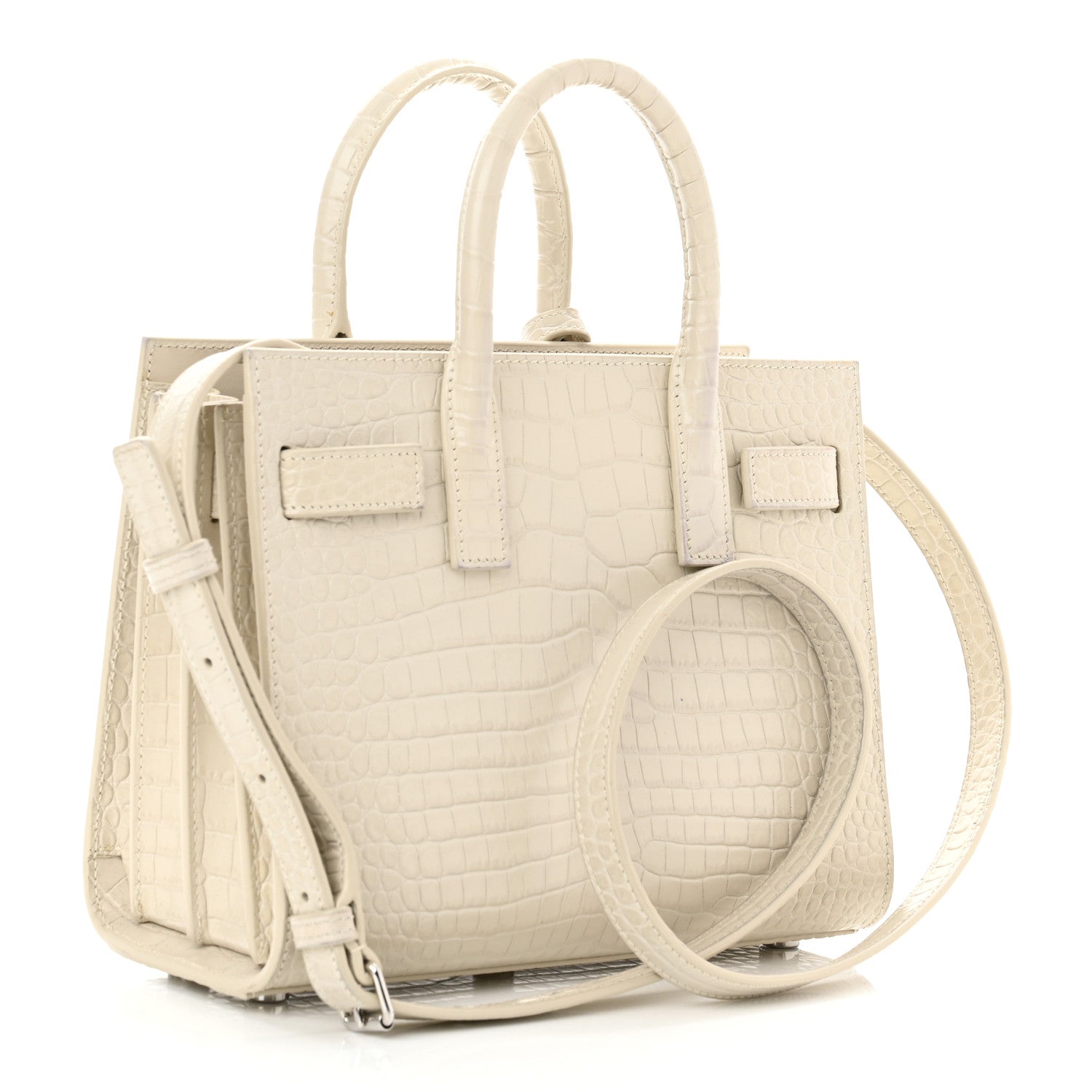 Saint Laurent Calfskin Crocodile Embossed Nano Sac De Jour Crema Soft 2 of 9