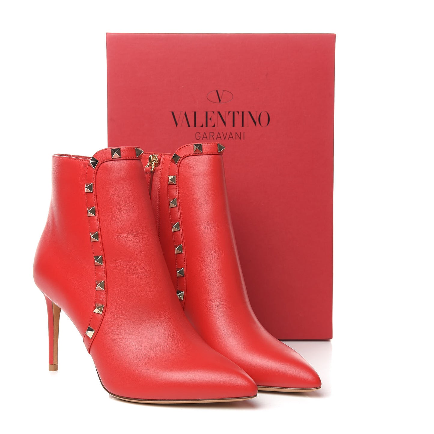 Calfskin Rockstud 85mm Ankle Booties 36.5 Rouge Pur