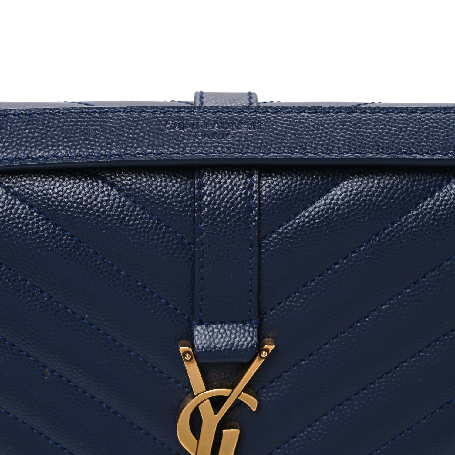 Saint Laurent Grain De Poudre Textured Mixed Matelasse Triquilt Medium Monogram Satchel Deep Marine 7 of 10