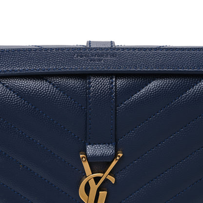 Saint Laurent Grain De Poudre Textured Mixed Matelasse Triquilt Medium Monogram Satchel Deep Marine 7 of 10