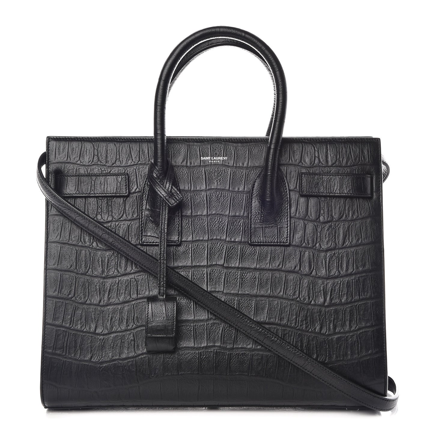 Calfskin Crocodile Embossed Small Sac de Jour Black