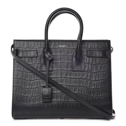 Saint Laurent Calfskin Crocodile Embossed Small Sac de Jour Black 1 of 11