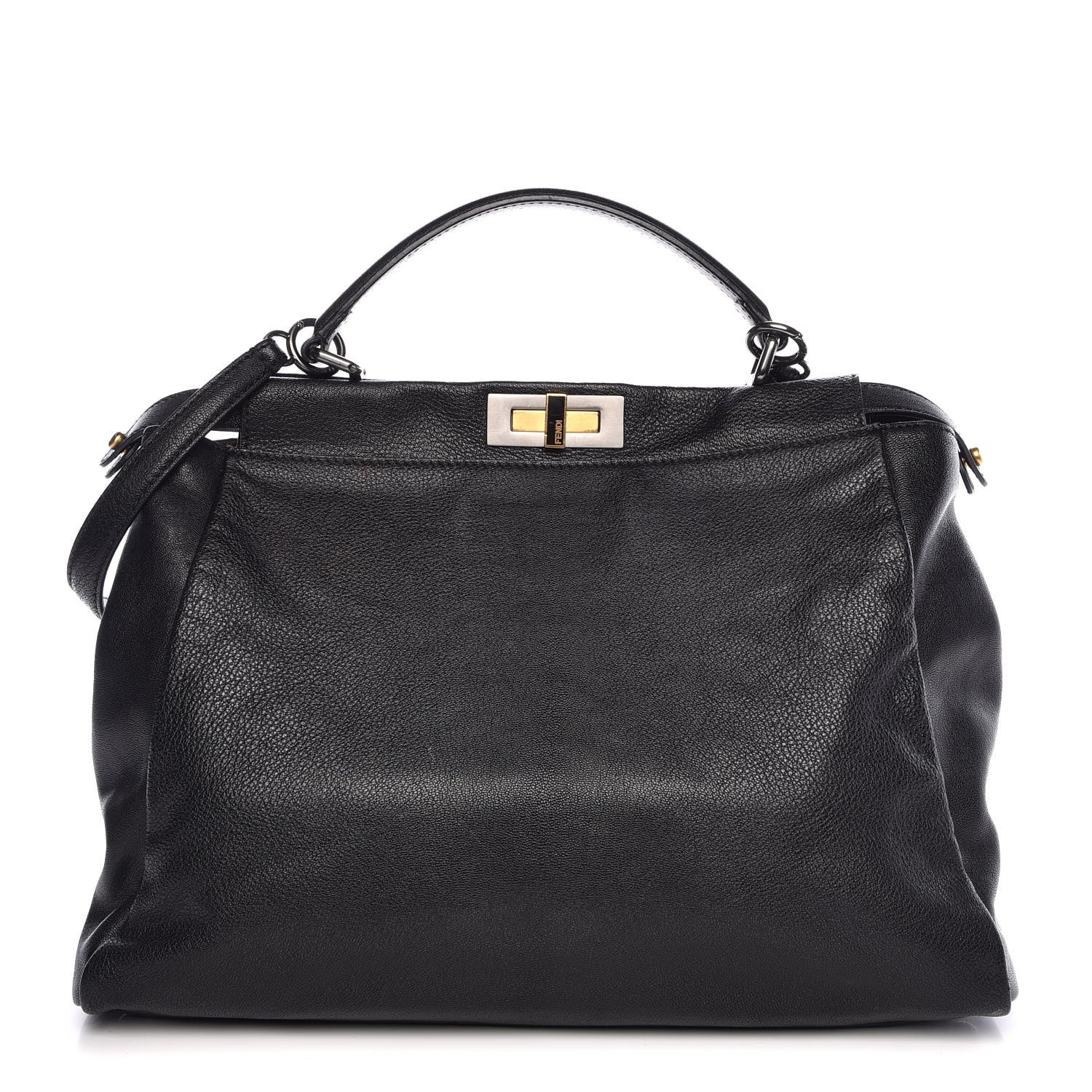 Fendi Goatskin Zucca Large Peekaboo Iconic Satchel Black Tobacco 1 of 13