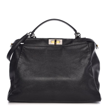 Fendi Goatskin Zucca Large Peekaboo Iconic Satchel Black Tobacco 1 of 13