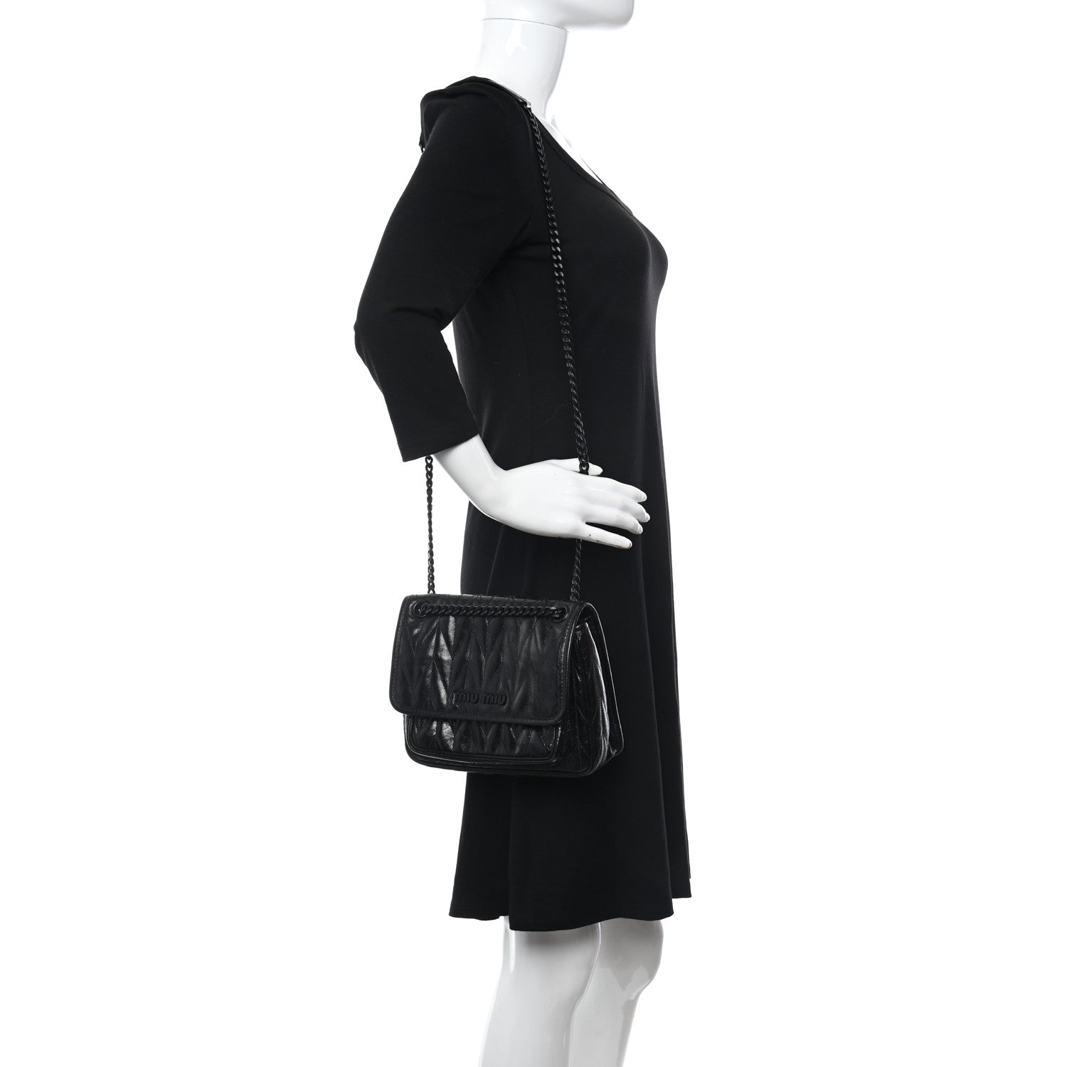 Miu Miu Vitello Shine Trapu Shoulder Bag Black 2 of 9