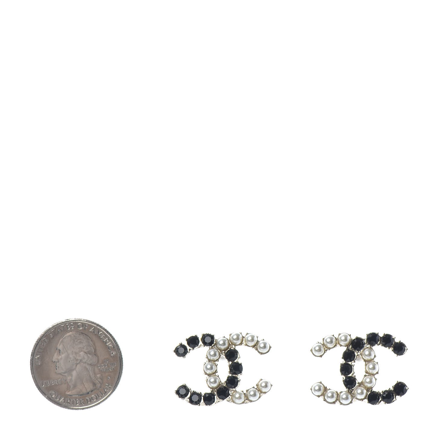 Resin Pearl CC Dazzling Domino Earrings Gold Black