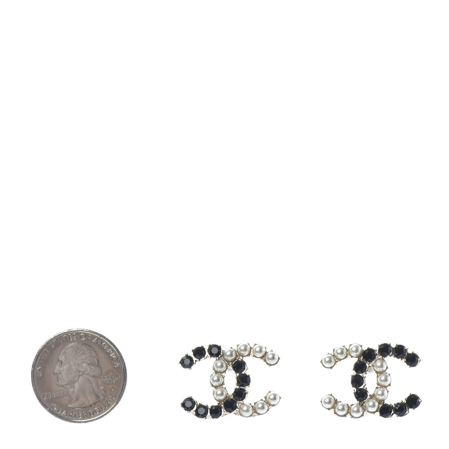 Chanel Resin Pearl CC Dazzling Domino Earrings Gold Black 2 of 4