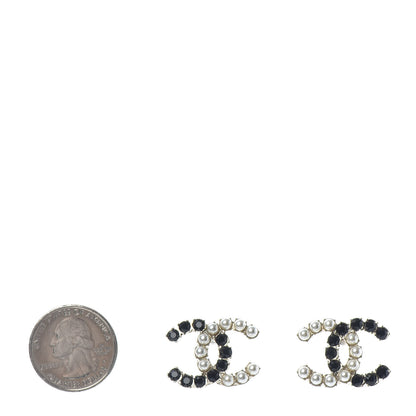 Chanel Resin Pearl CC Dazzling Domino Earrings Gold Black 2 of 4