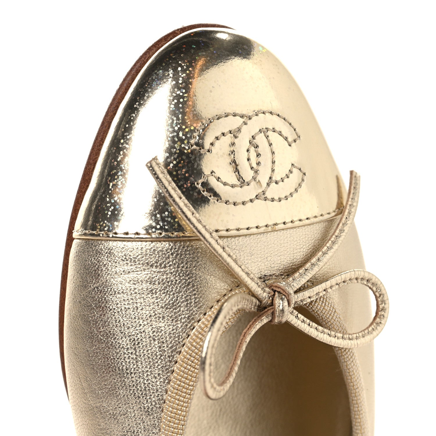 Chanel Metallic Goatskin CC Cap Toe Ballerina Flats 37 Gold 10 of 11