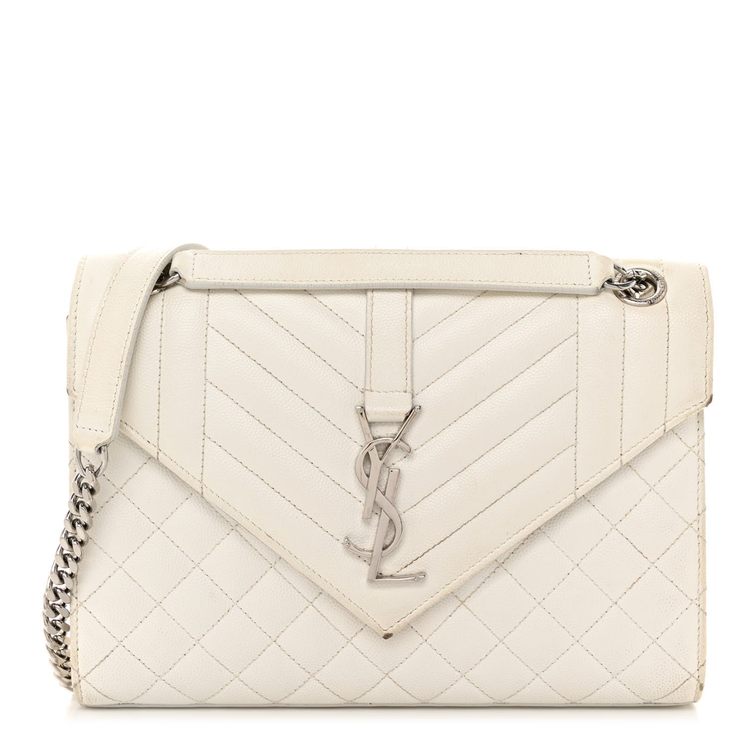 Saint Laurent Grain De Poudre Textured Mixed Matelasse Medium Triquilt Monogram Satchel Blanc Vintage 1 of 14