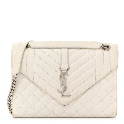 Saint Laurent Grain De Poudre Textured Mixed Matelasse Medium Triquilt Monogram Satchel Blanc Vintage 1 of 14