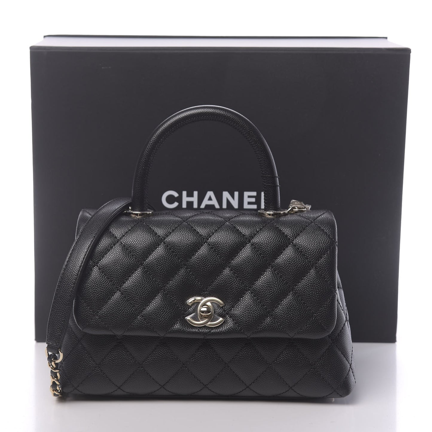 Caviar Quilted Mini Coco Handle Flap Black
