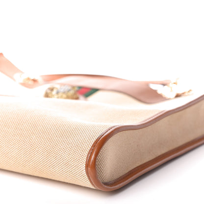 Gucci Vintage Canvas Calfskin Web Large Rajah Chain Tote Sand Light Cuir 11 of 13