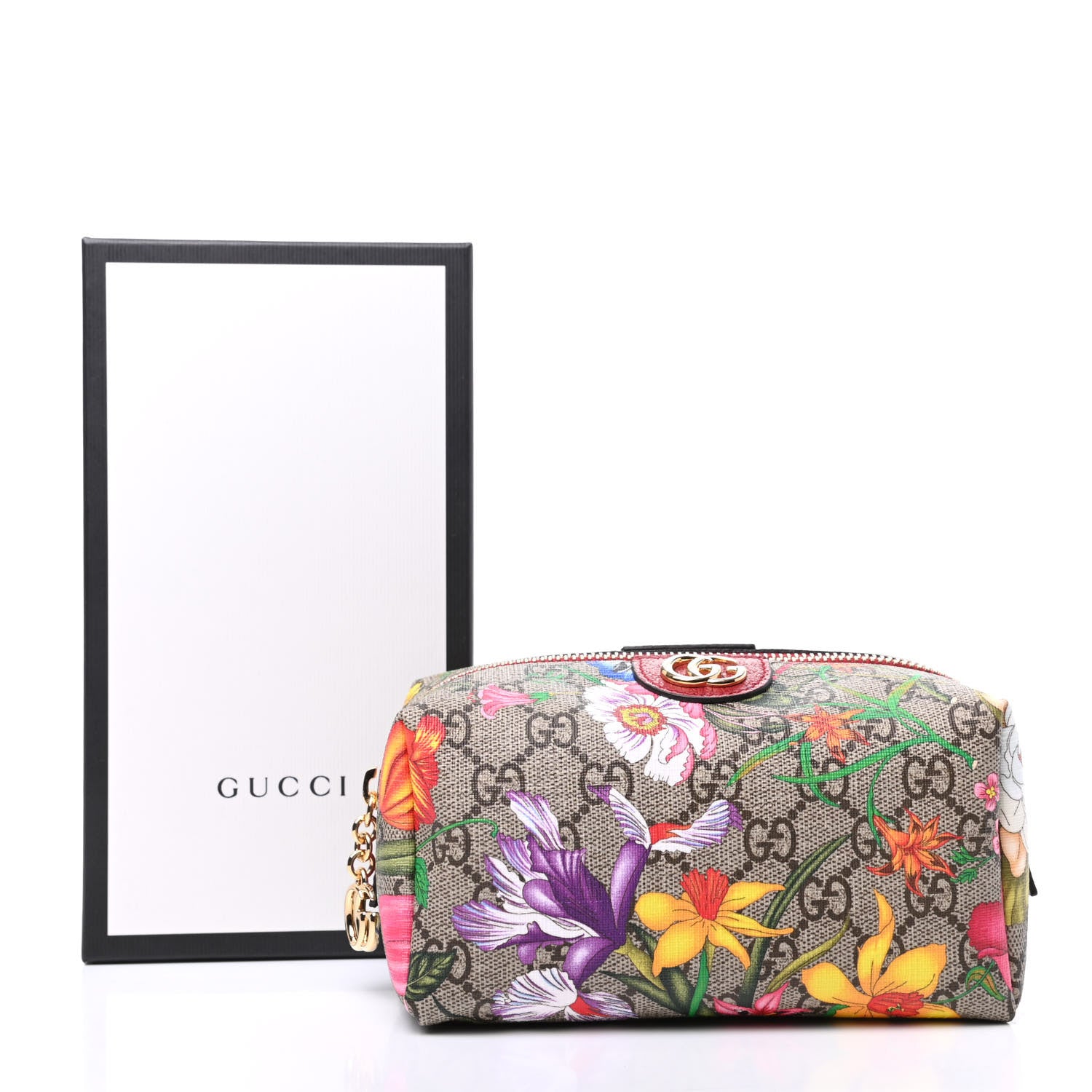 Gucci Soft GG Supreme Monogram Flora Calfskin Medium Ophidia Cosmetic Case Beige Ebony Multicolor Rosso 10 of 10