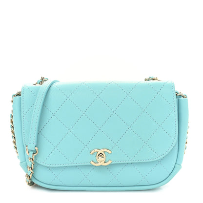 Chanel Goatskin Stitched Casual Trip Single Flap Light Blue 1 of 9