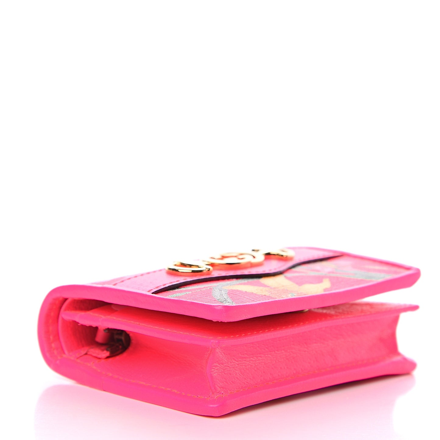 Calfskin Flora Print Zumi Card Case Fuxia Fluo