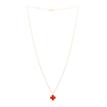 Van Cleef & Arpels 18k Rose Gold Carnelian Sweet Alhambra Heart Pendant Necklace 3 of 6