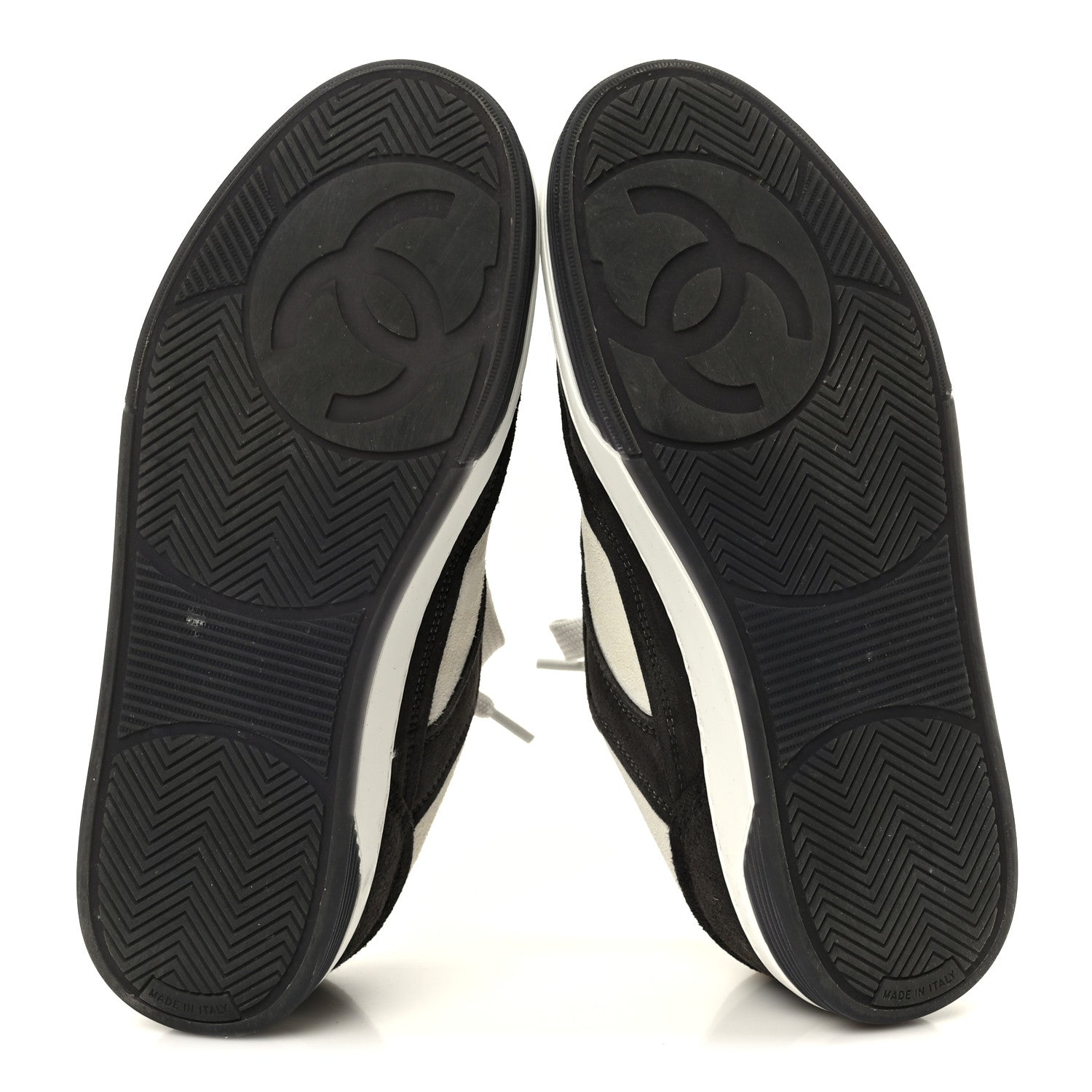 Chanel Suede Kidskin Womens CC Sneakers 37.5 Black White 6 of 11