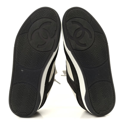 Chanel Suede Kidskin Womens CC Sneakers 37.5 Black White 6 of 11
