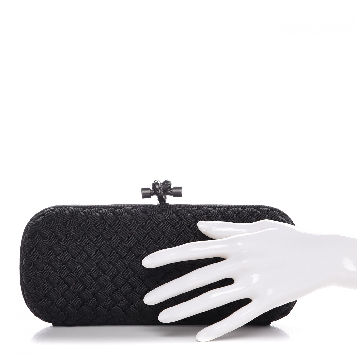 Bottega Veneta Satin Intreccio Impero Stretch Knot Clutch Black 2 of 8
