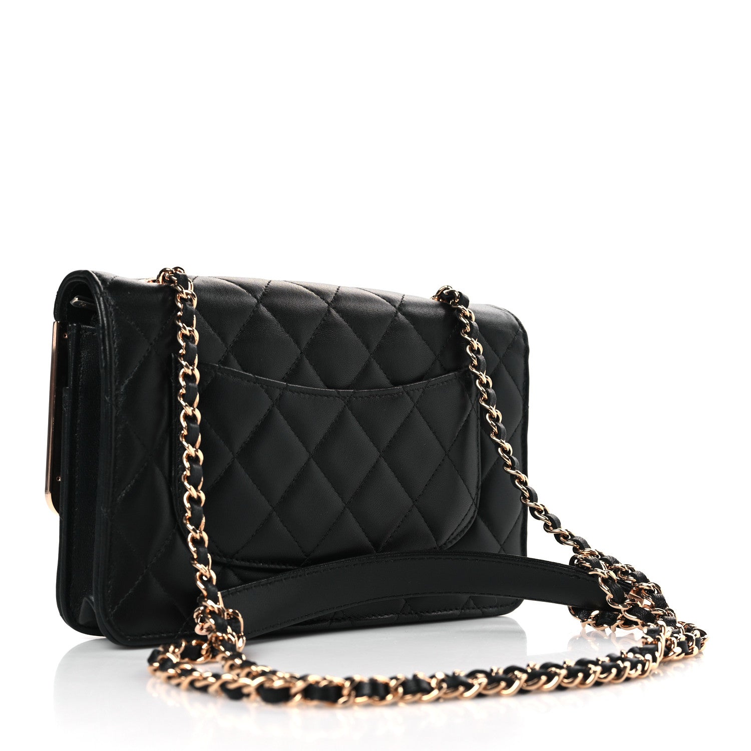 Chanel Lambskin Metal Quilted Wallet On Chain WOC Black 3 of 11