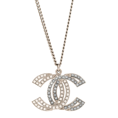 Chanel Metal Crystal Baguette CC Pendant Necklace Silver 3 of 4