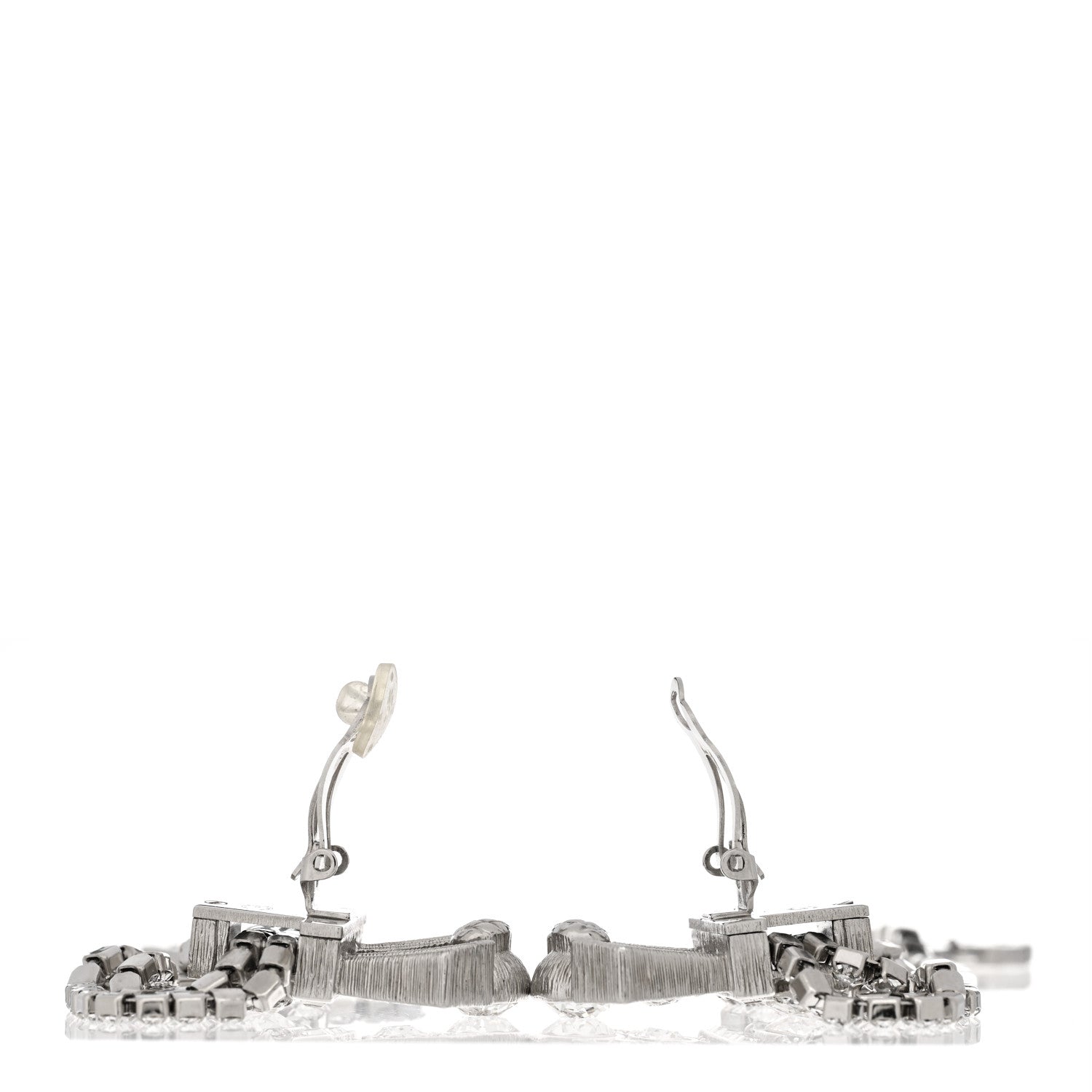 Chanel Crystal CC Crown Chandelier Drop Clip On Earrings Silver 3 of 5