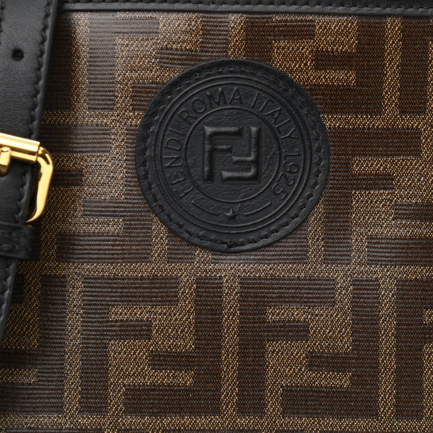 Fendi Glazed Fabric Vitello Century FF 1974 Stamp Patch Camera Case Mogano Panna Black 8 of 10