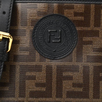 Fendi Glazed Fabric Vitello Century FF 1974 Stamp Patch Camera Case Mogano Panna Black 8 of 10