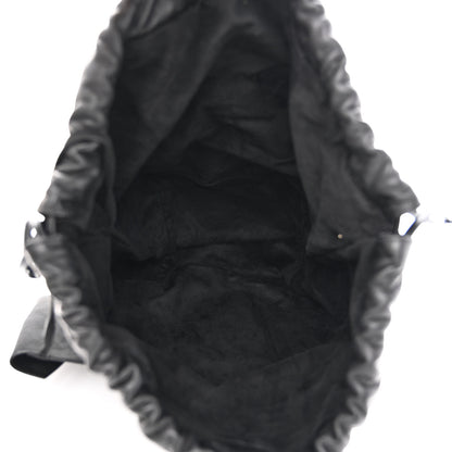 Saint Laurent Canvas Calfskin Teddy Drawstring Shopping Tote White Black 7 of 13