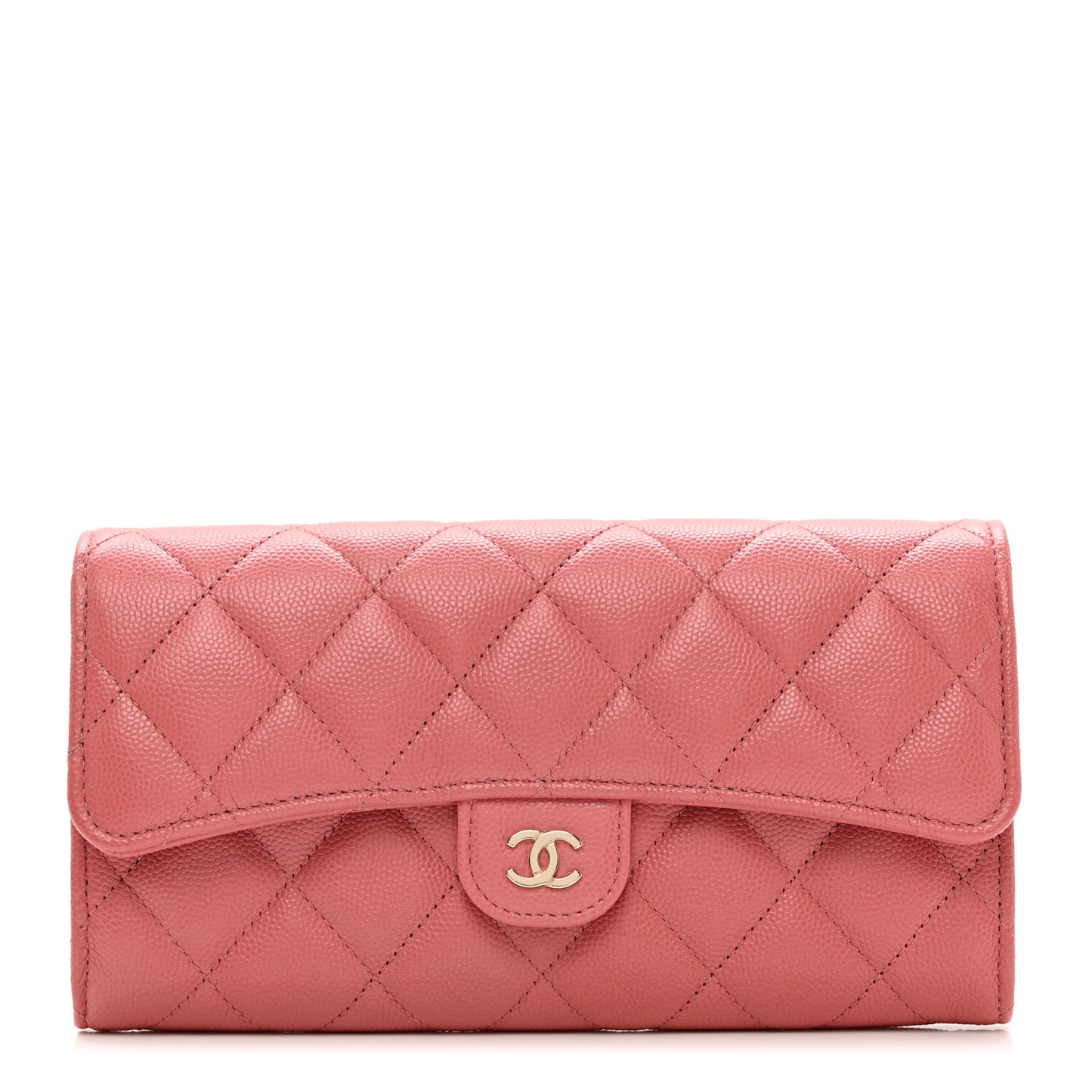 Caviar Quilted Long Flap Wallet Dark Pink