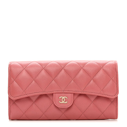 Chanel Caviar Quilted Long Flap Wallet Dark Pink 1 of 9