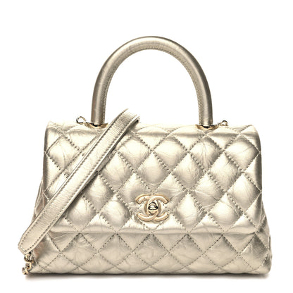 Chanel Metallic Aged Calfskin Quilted Mini Coco Handle Flap Gold 1 of 10
