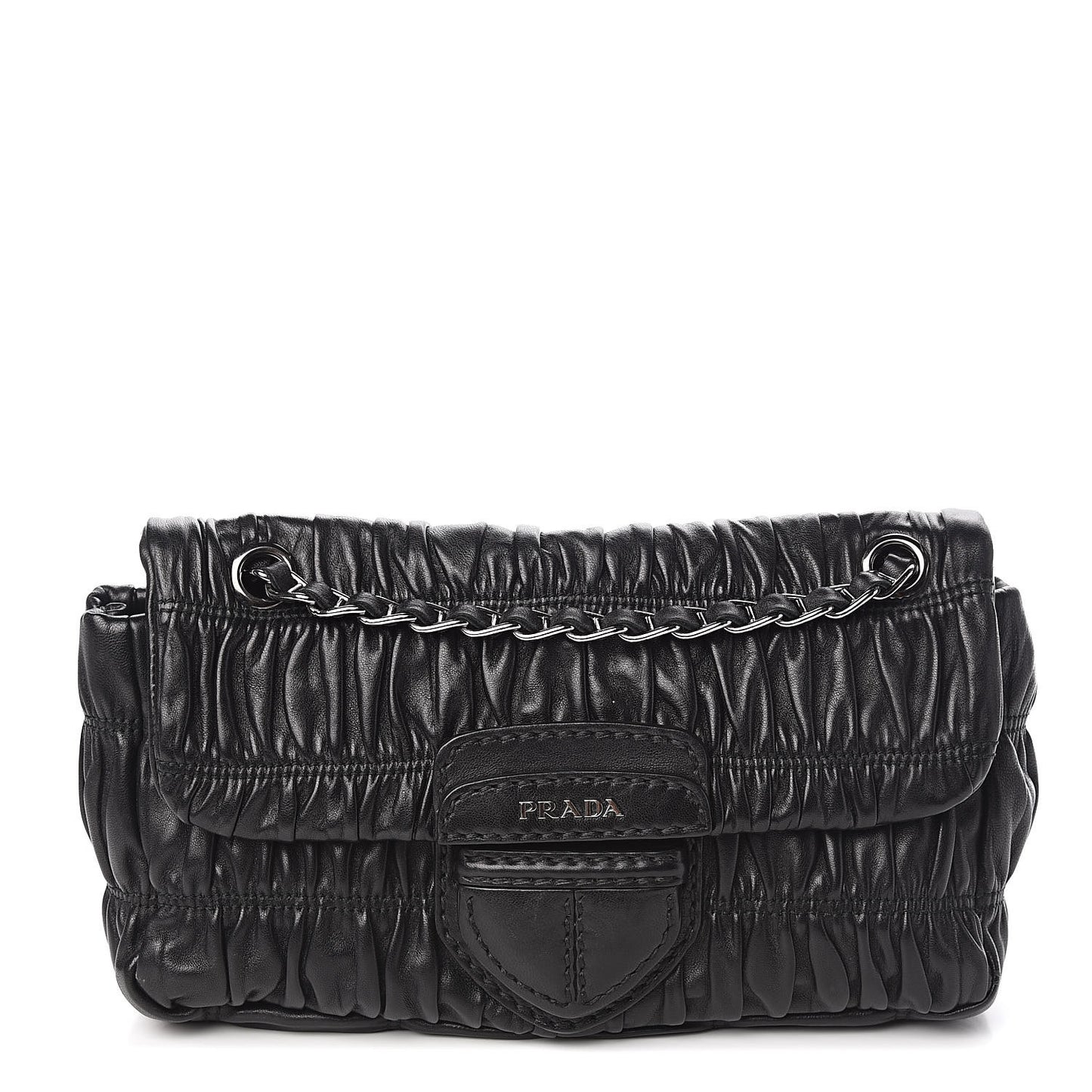 Nappa Gaufre Flap Chain Shoulder Bag Black