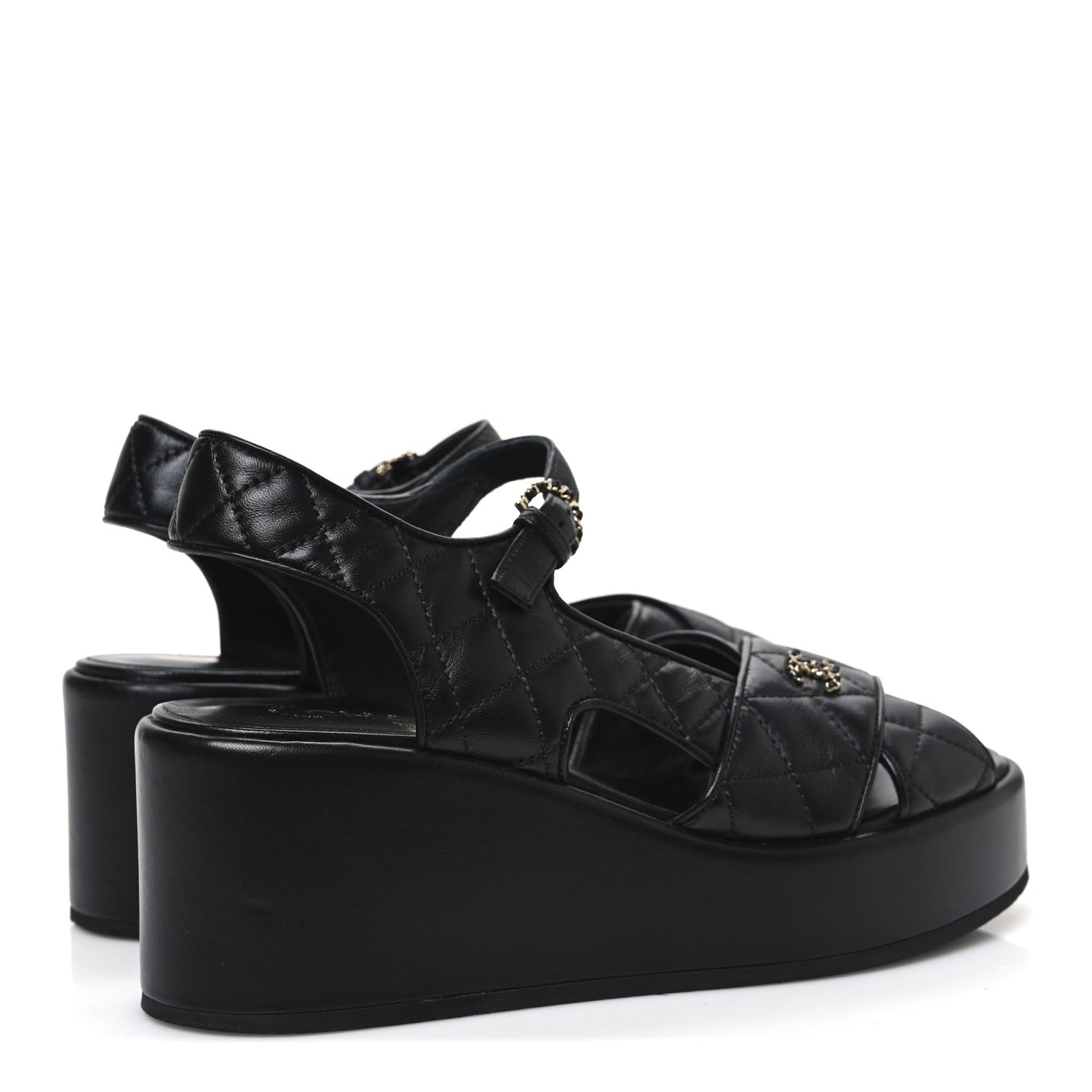 Chanel Lambskin Quilted CC Platform Sandals 39 Black 5 of 11