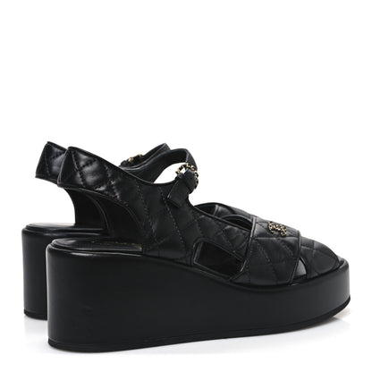 Chanel Lambskin Quilted CC Platform Sandals 39 Black 5 of 11