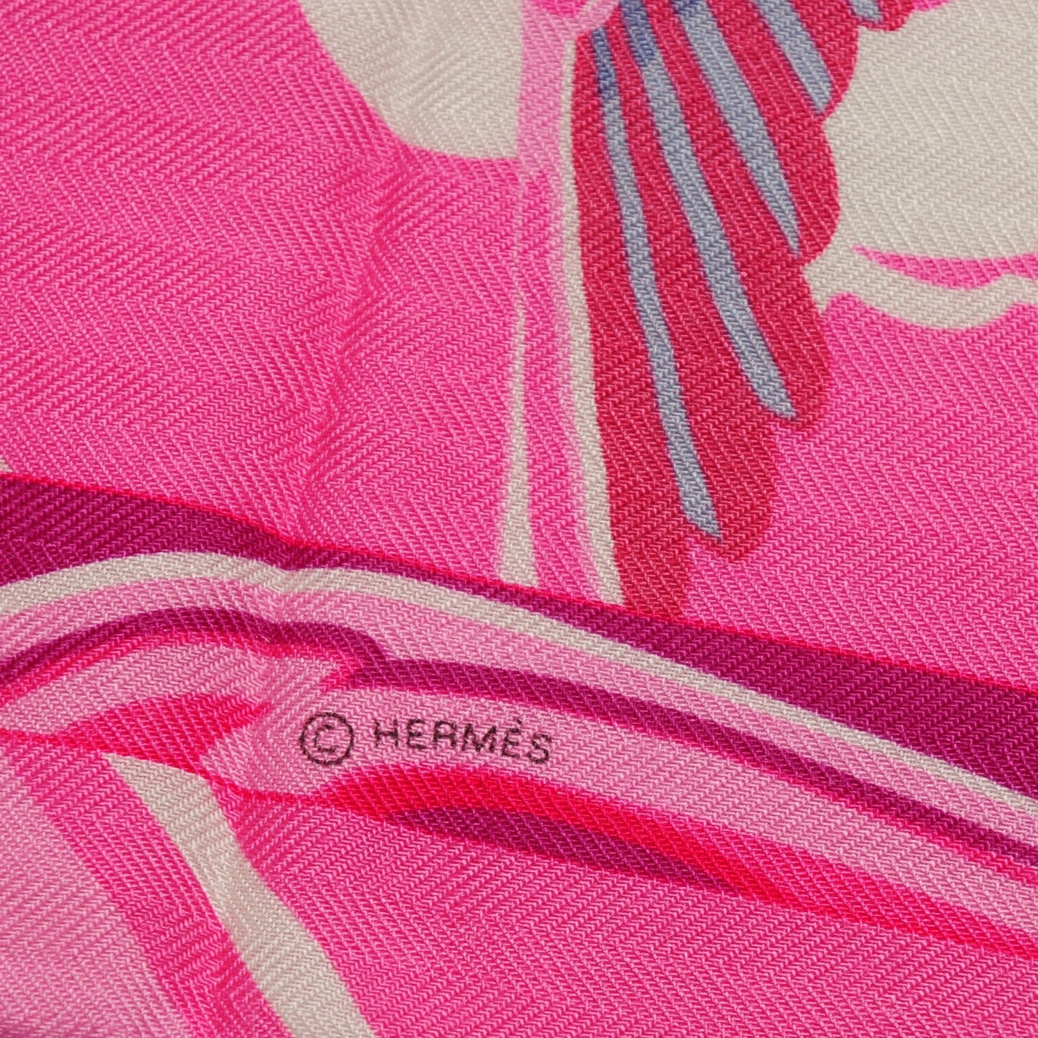 Hermes Cashmere Silk De La Mer Au Ciel Shawl 140 Rose Vif Fuchsia Gris Bleuete 5 of 7