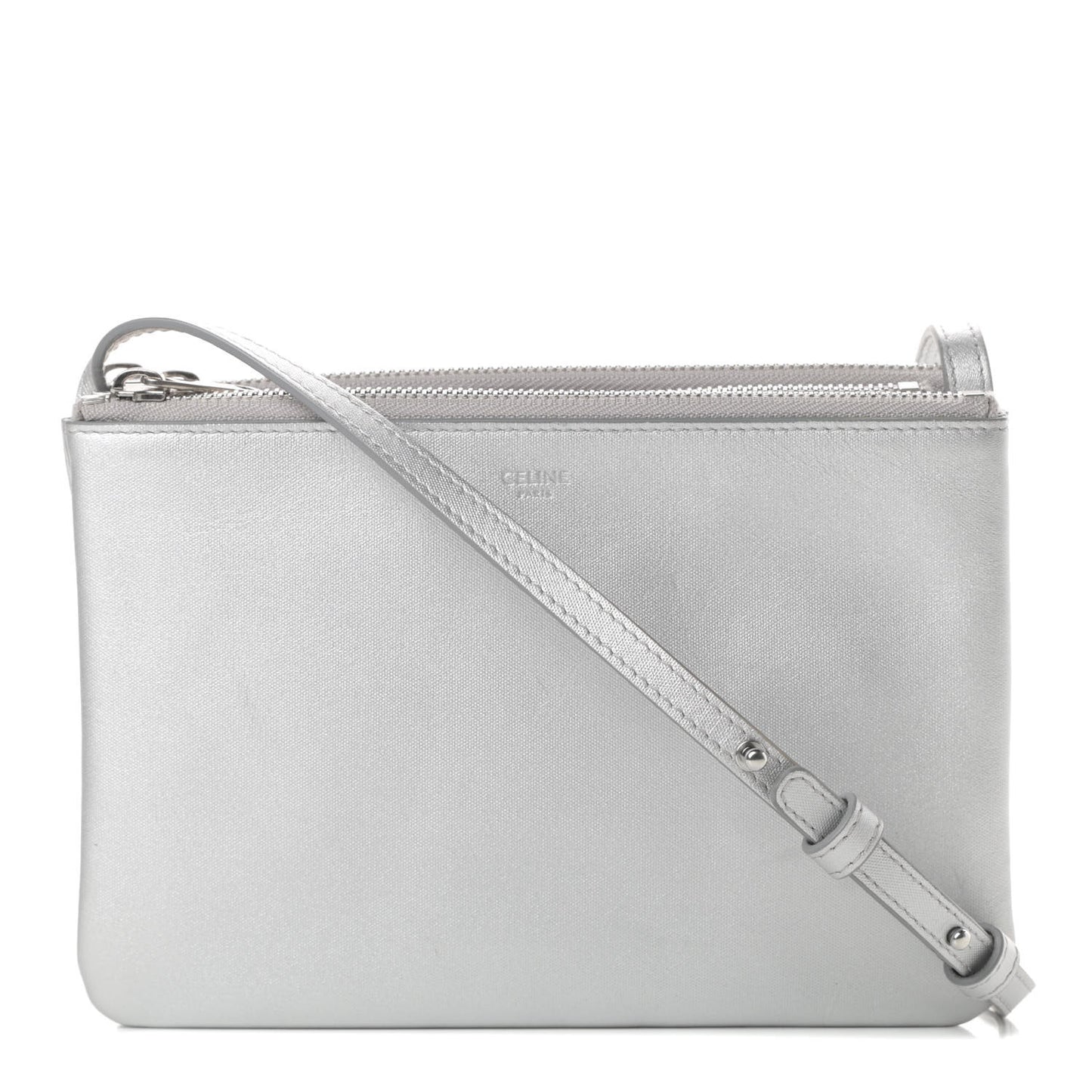 Metallic Lambskin Small Trio Crossbody Bag Silver