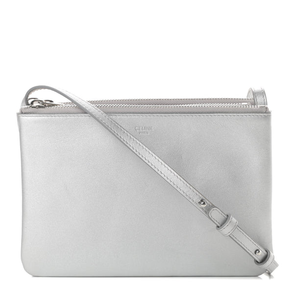 CELINE セリーヌ　トリオ　シルバー Celine Metallic Lambskin Small Trio Crossbody Bag Silver 746658
