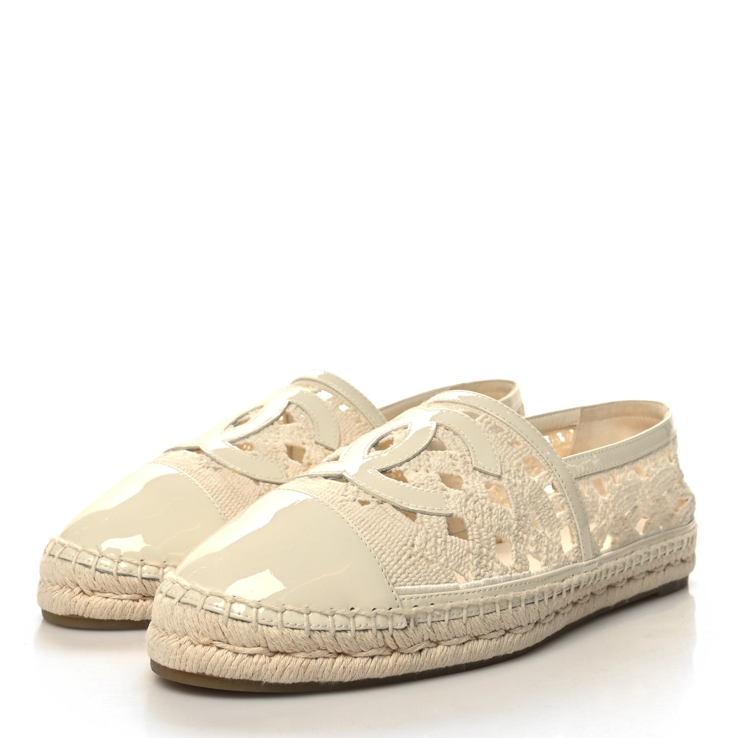 Chanel Macrame Patent CC Espadrilles 41 Beige Ivory 3 of 10