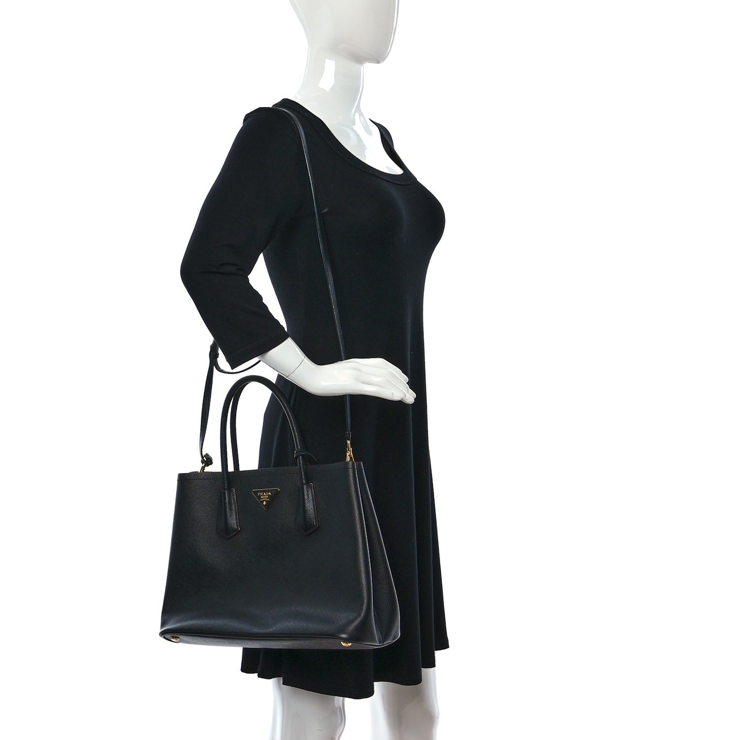 Saffiano Cuir Medium Double Bag Black Fuoco