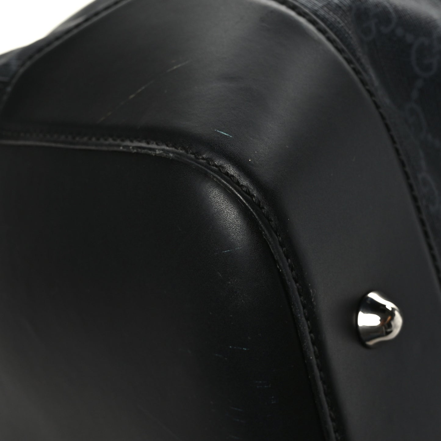 Soft GG Supreme Monogram Appia Calfskin Web Large Carry On Duffle Bag Black Grey