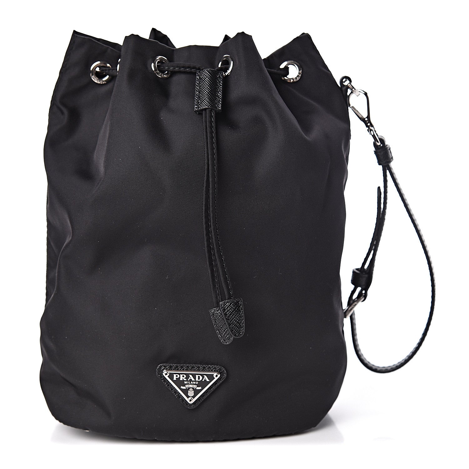 Prada Saffiano Tessuto Nylon Vela Bucket Wristlet Black 1 of 10