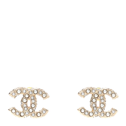 Chanel Pearl Crystal CC Earrings Light Gold 1 of 4