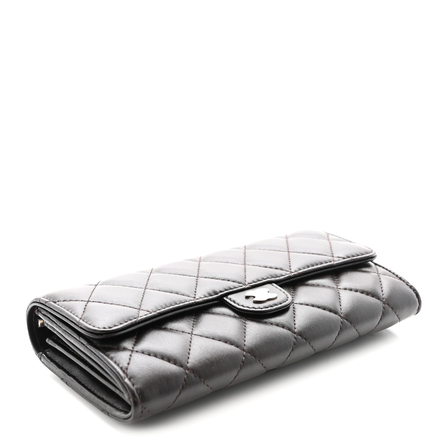 Chanel Lambskin Quilted Large Gusset Flap Wallet Dark Brown 4 of 9