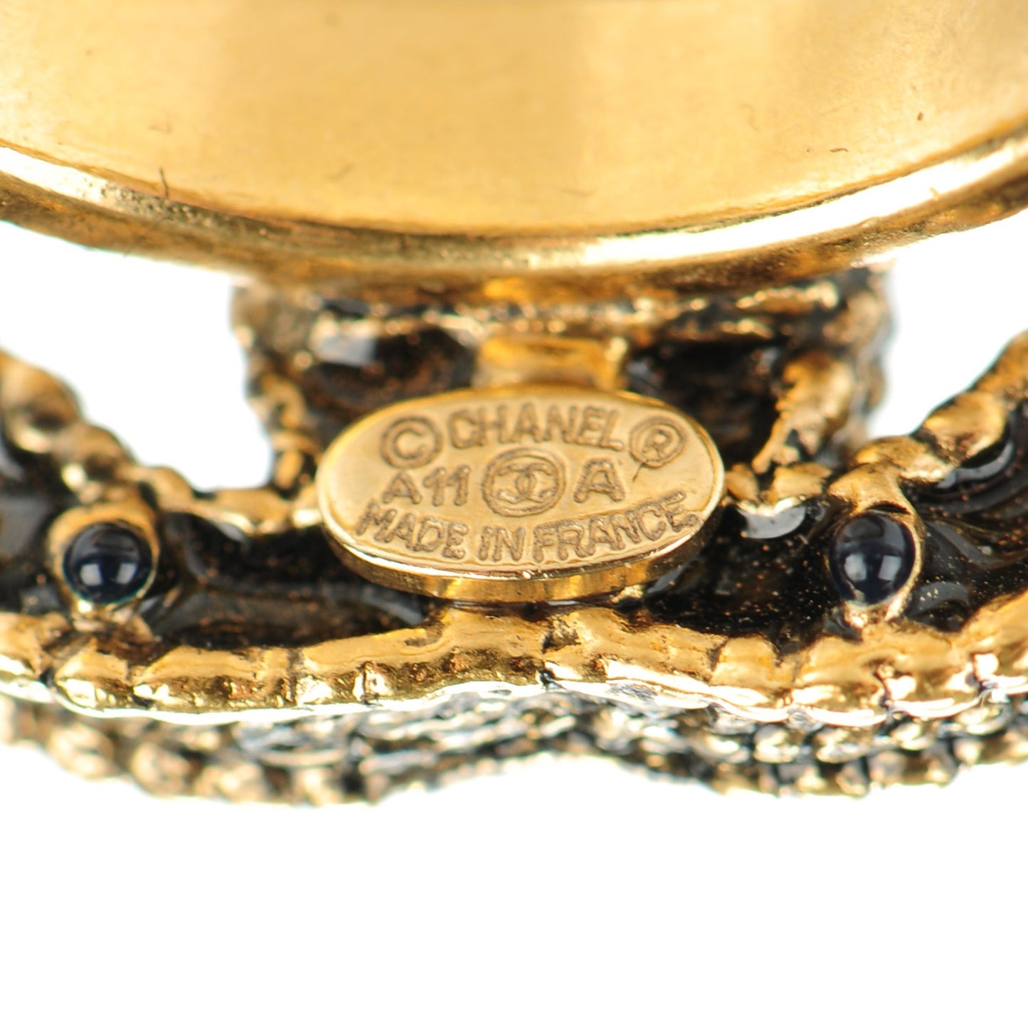 Enamel Gripoix CC Ring 6.5 Black Gold