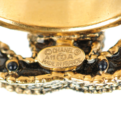 Chanel Enamel Gripoix CC Ring 6.5 Black Gold 4 of 5