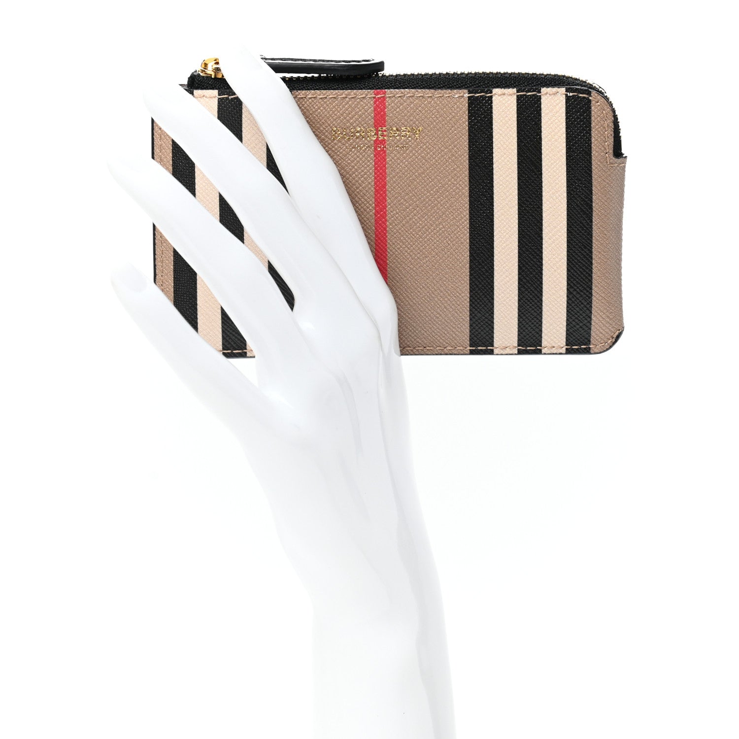 Burberry E-Canvas Calfskin Icon Stripe Zip Coin Case Archive Beige 2 of 6